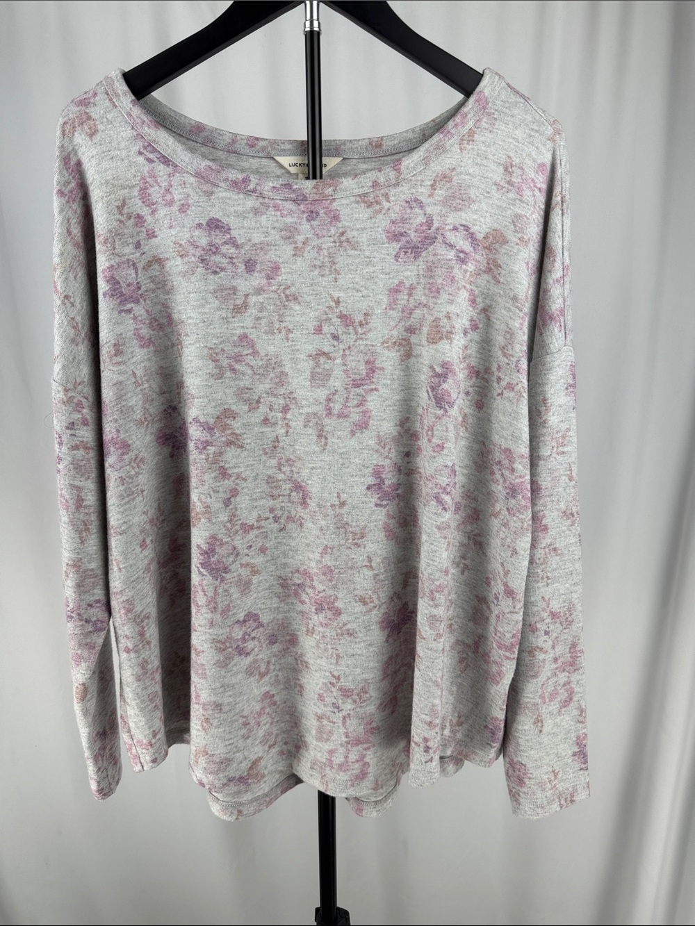 Lucky Brand Light Gray Sweatshirt with Pink Floral Print